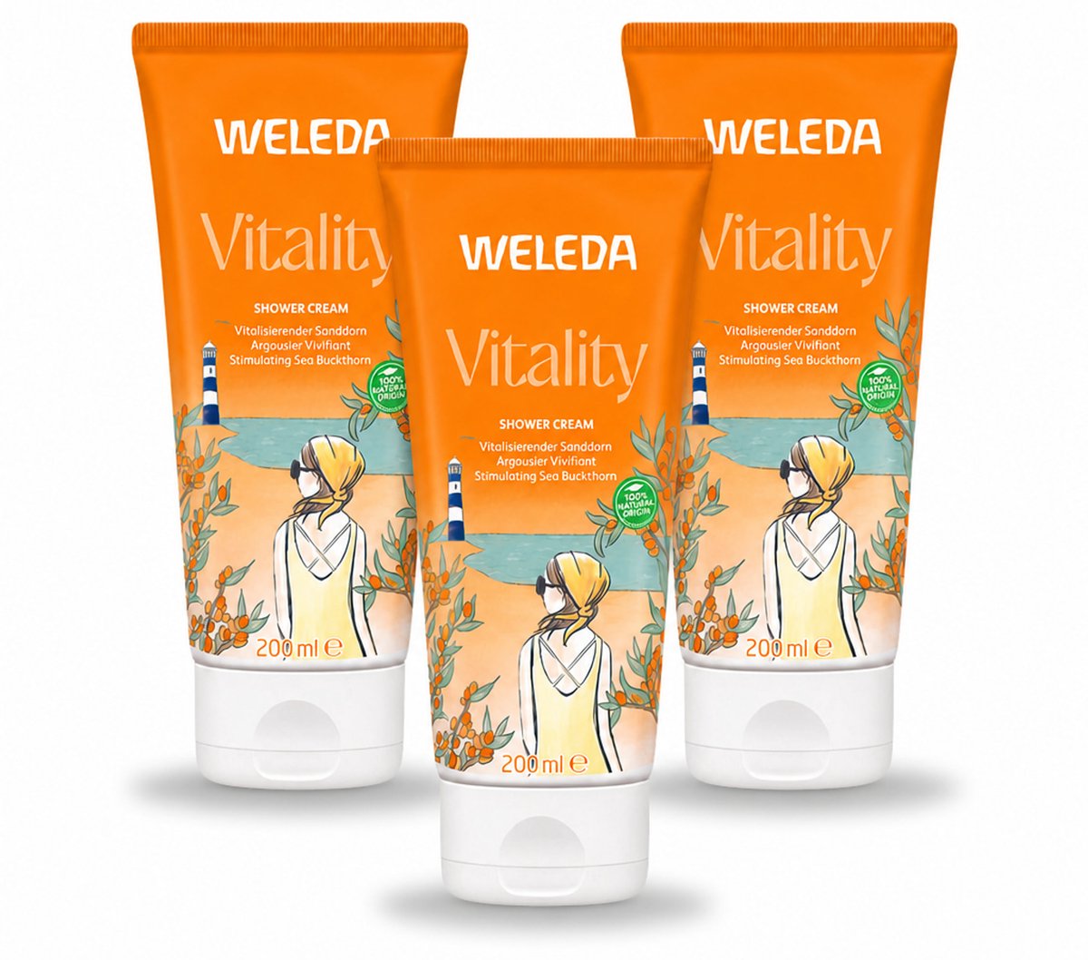 3 x WELEDA - Douchecrème Duindoorn Vitality - 200 ml - Voordeelverpakking - 3 stuks