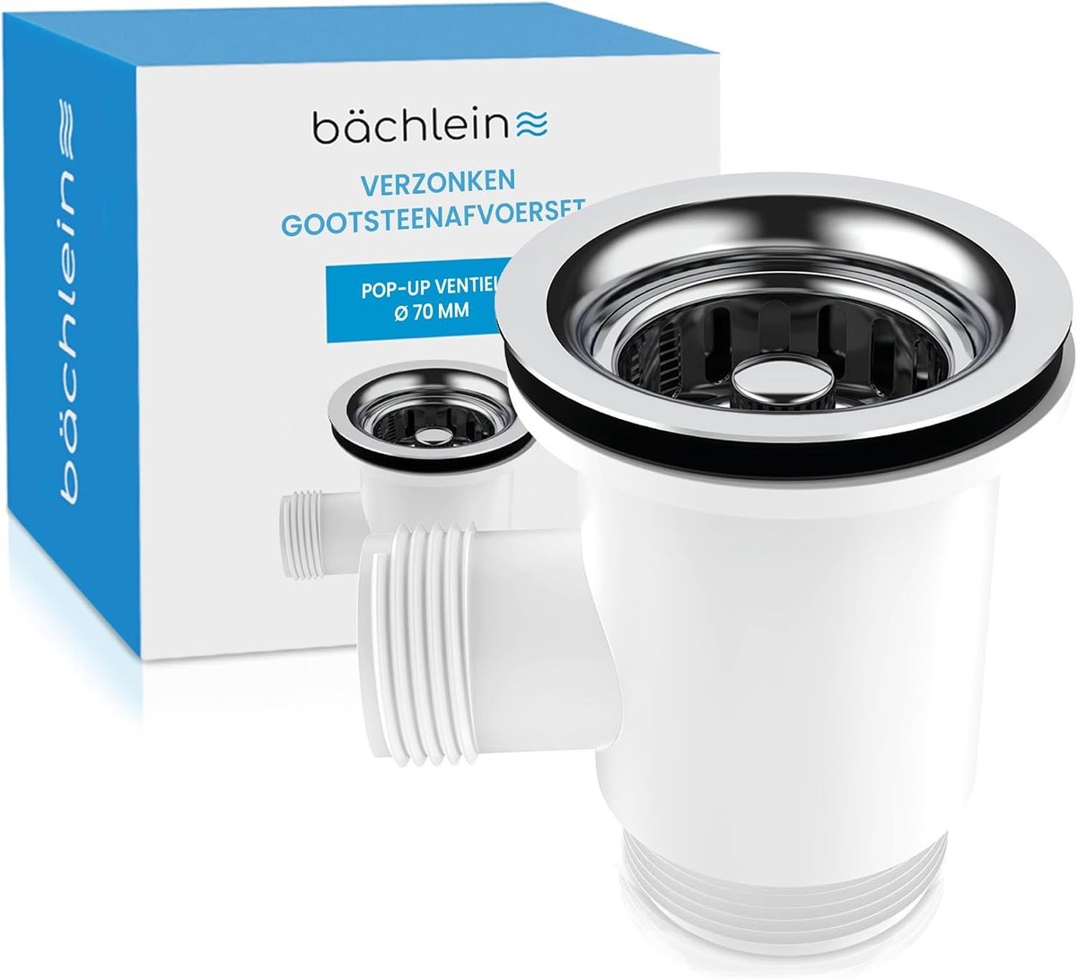 Dubbele sifon gootsteen - Roestvrij staal - Ø 70 mm - Pop-up Afvoerfitting met Overloop - Voor keukenspoelbak