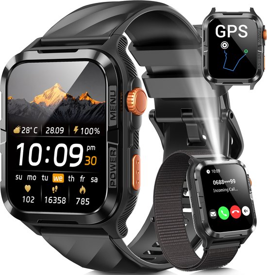 Blackview smartwatch - sporthorloge - gps horloge - polshorloges dames - outdoor smartwatch - horloge - W10Pro - slim horloge - slaapmonitor smartwatch - hartslagmeter heren - led zaklamp - bluetooth bellen en ChatGPT voor android/ios- zwart