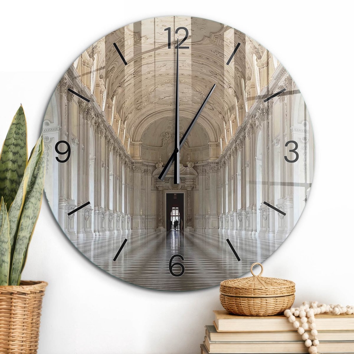 ArtPrintCave Beige Glazen Klok - Wandklok 60 cm - Muurklok Rond - Barok Interieur Stille Wandklok - Interieurs Wandklok Keuken - Zwarte Klokwijzers