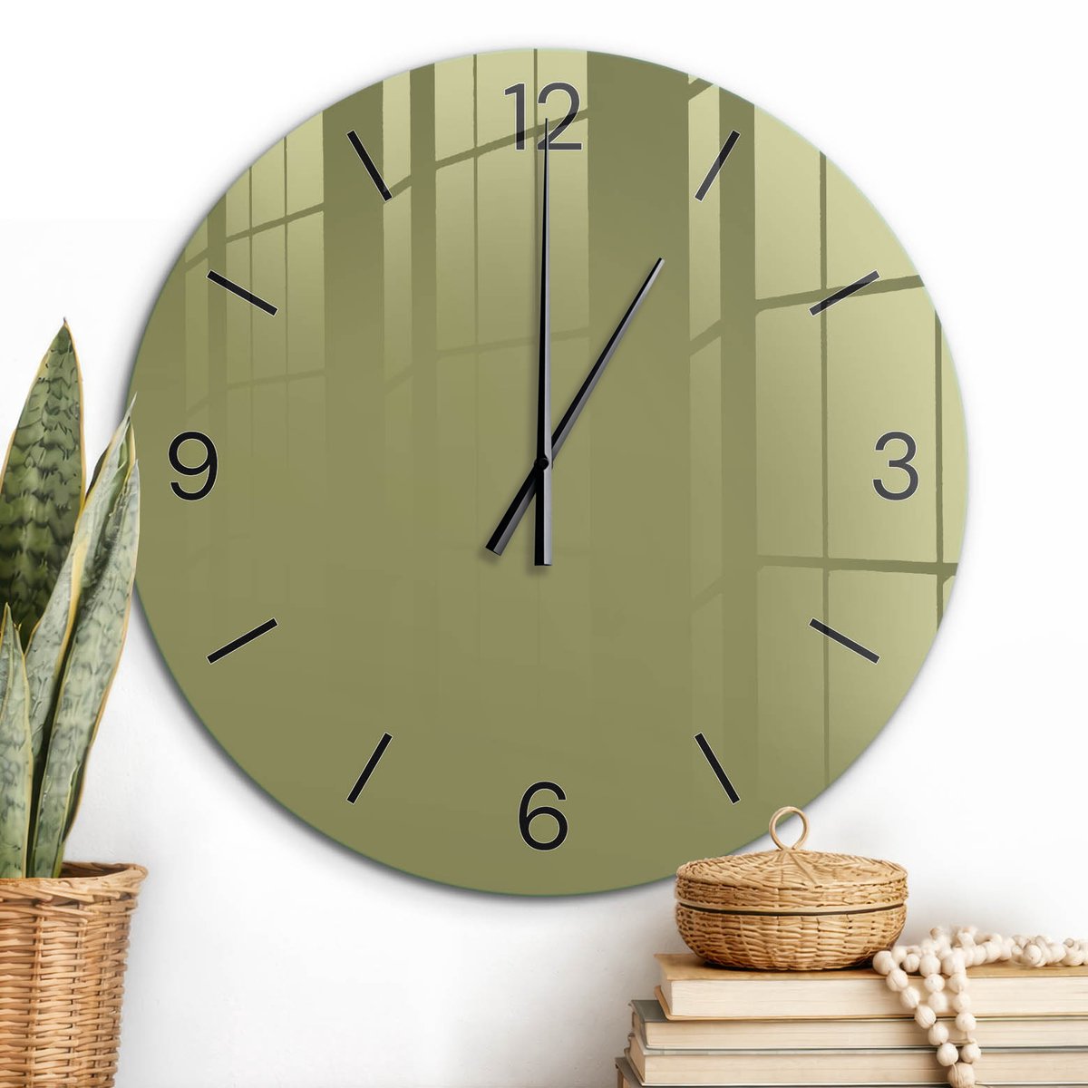 ArtPrintCave Geel Glazen Klok - Wandklok 60 cm - Muurklok Rond - Groen Gras Wandklok Keuken - Abstractie Unieke Klok - Zwarte Klokwijzers