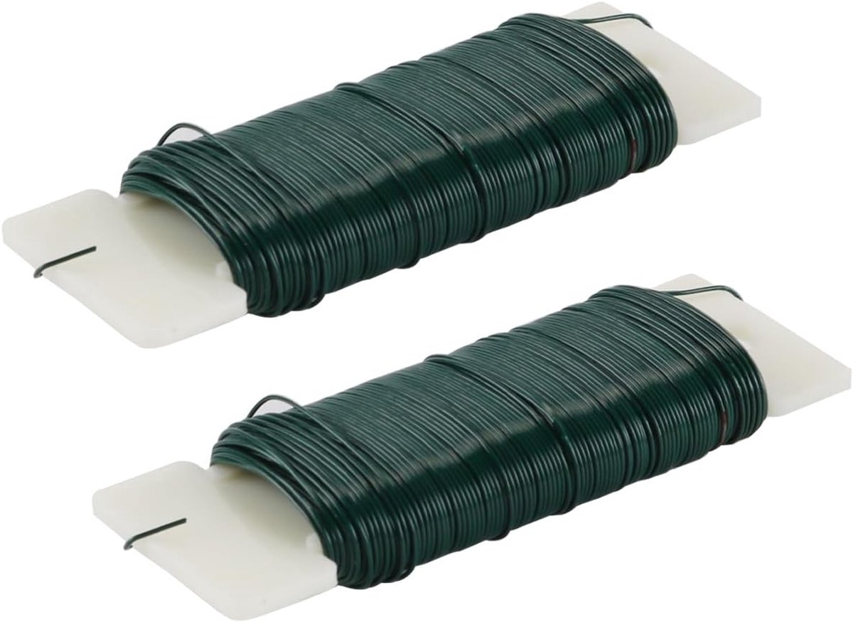 2 stuks groene 0,7 mm gecoate gegalvaniseerde ijzeren binddraad van zacht draad 35 m voor tuinieren, knutselen, handwerk, weven, kunstbloemen, tuinbundeling