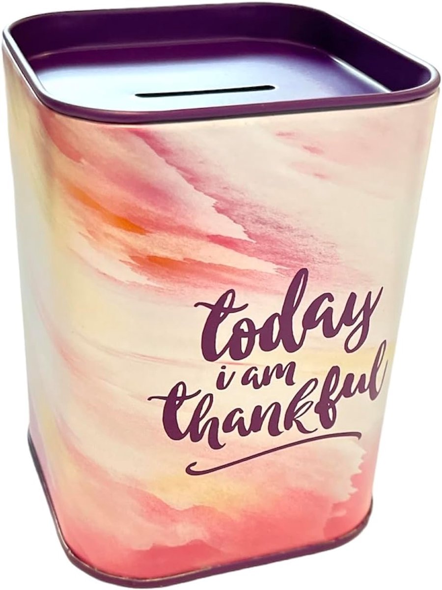 Spaarpot voor kinderen in levendige kleuren, origineel deksel, spaarpot voor pennen (Today I Am Thankful)