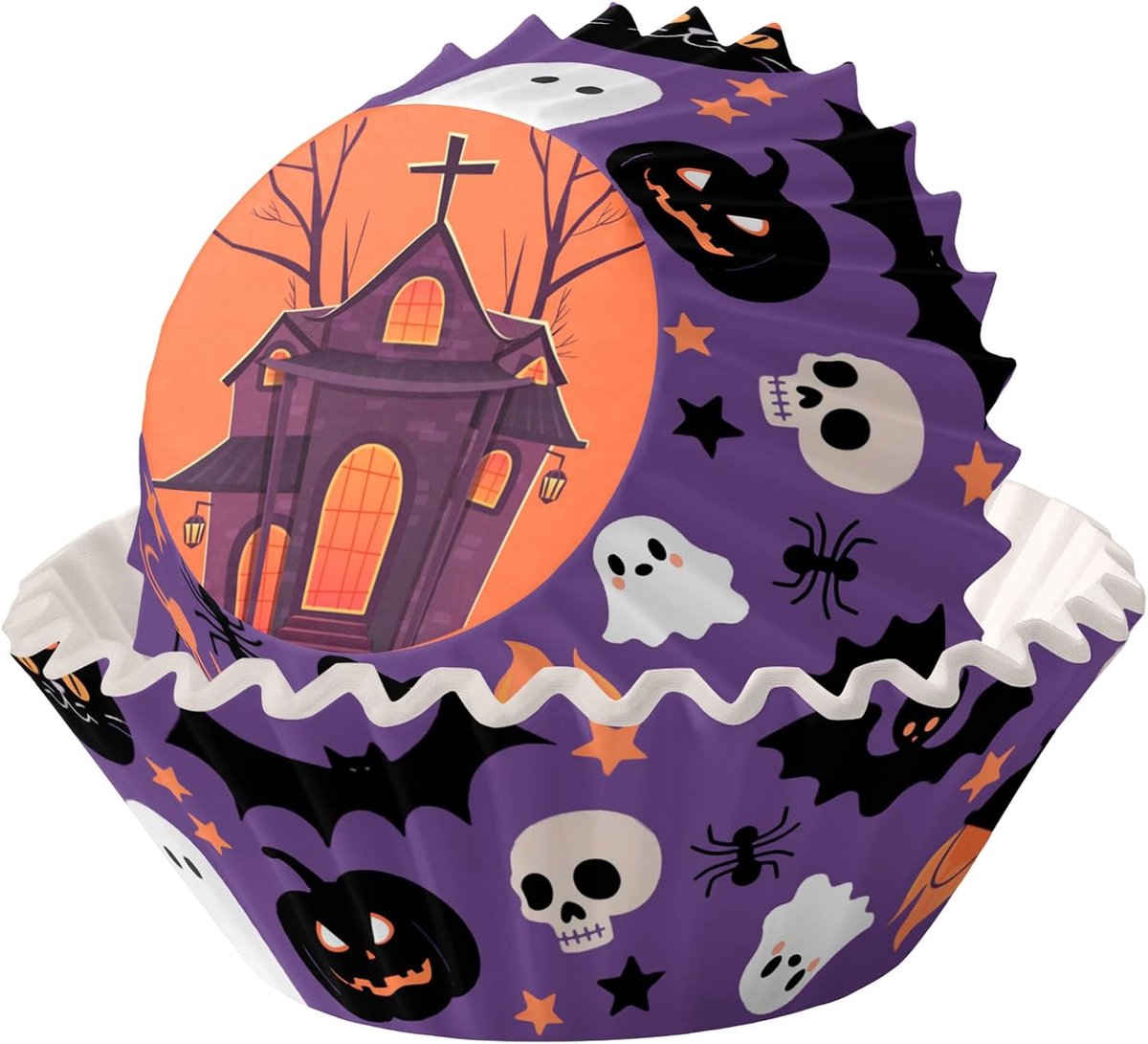 100 stuks Halloween muffinvormpjes, papier, paarse huismuffins bakvormen, papieren bakvormen, muffin, cupcakevormen, papier, hoezen, liners, wrappervormpjes voor bakken, dessert, party