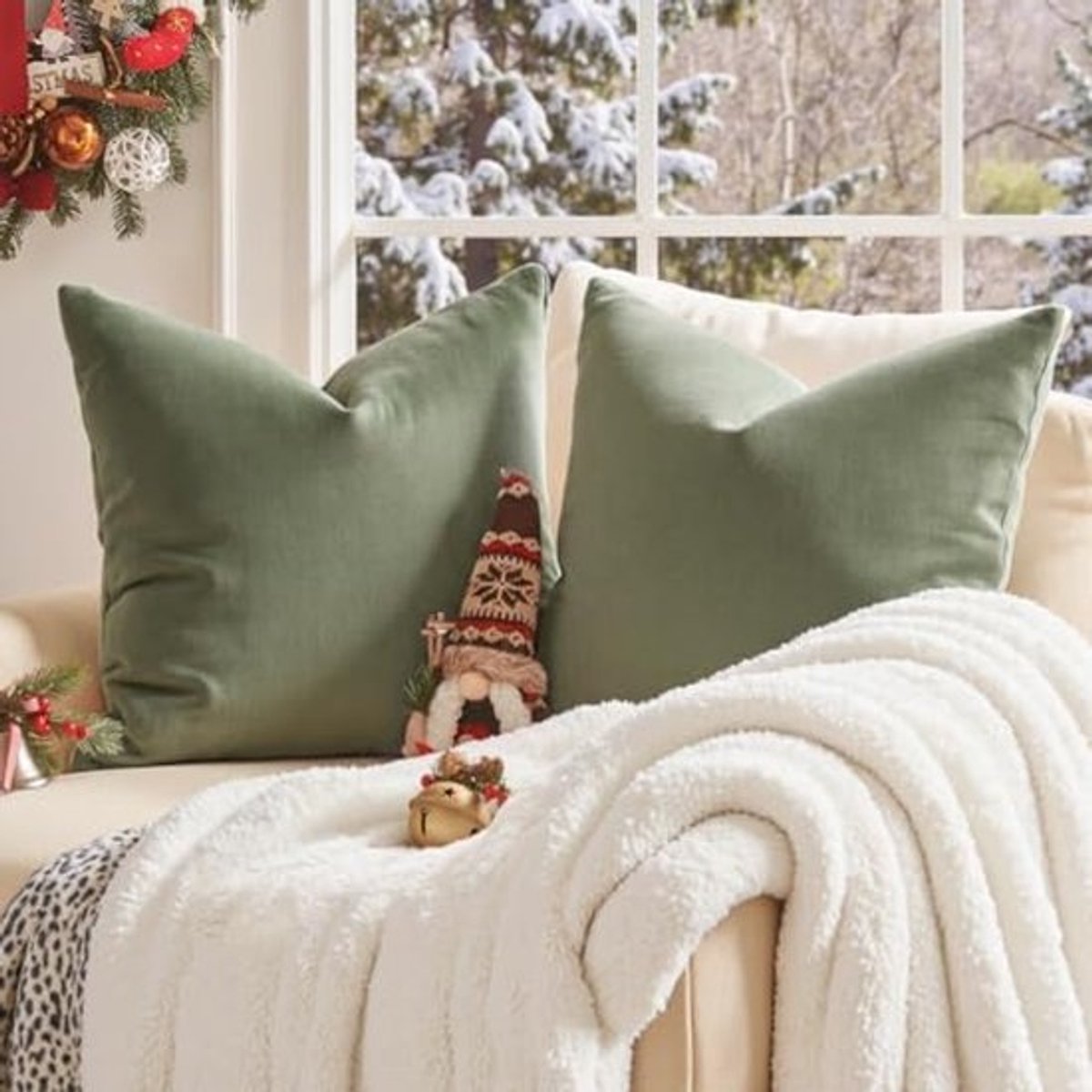 Fluwelen Sierkussen Cover voor Sofa en Bed – Decoratieve Kussensloop met Rits in Salie Groen 45x45cm