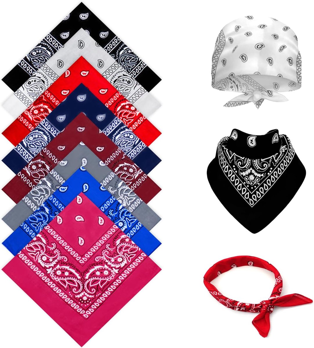 8 stuks bandana, 54 x 54 cm, retrostijl, uniseks, multifunctioneel