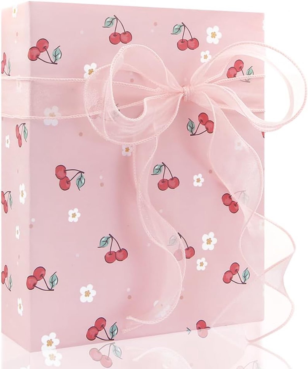 Luau Zwembadfeest met Kersen en Witte Bloemen in Roze Cadeaupapier voor Moederdag, Verjaardag, Babyshower, Hawaii Themafeest, Aloha Luau Zwembadfeest, 4 Vellen Plat Gevouwen 50x70 cm