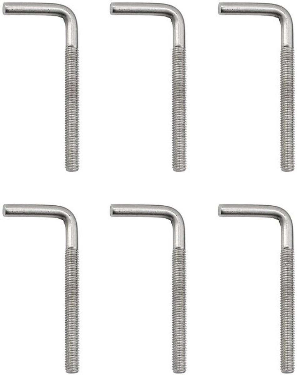 M8 x 150mm betonschroeven - 6 stuks - roestvrij staal - vierkante en gebogen haak