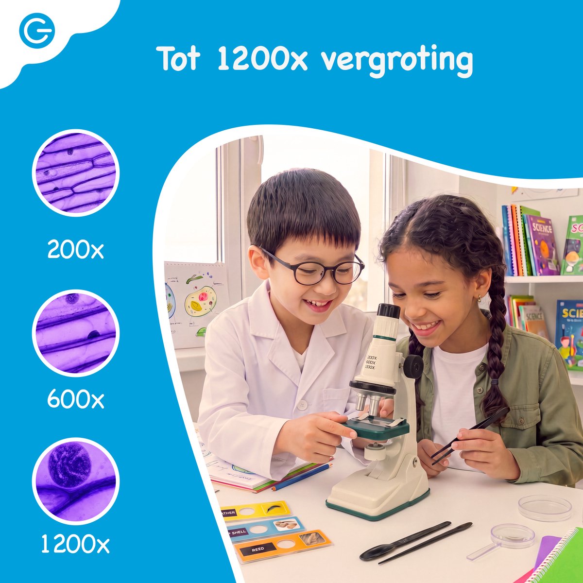 Silvergear® Microscoop voor Kinderen Set 3 in 1 - Tafelmicroscoop, Draagbare Microscoop & Verrekijker incl. Accessoires - Educatief STEM Speelgoed - Cadeau Jongens en Meisjes - 6, 7, 8, 9, 10, 11, 12, 13, 14, 15, 16+ Jaar - Wit — afbeelding 4
