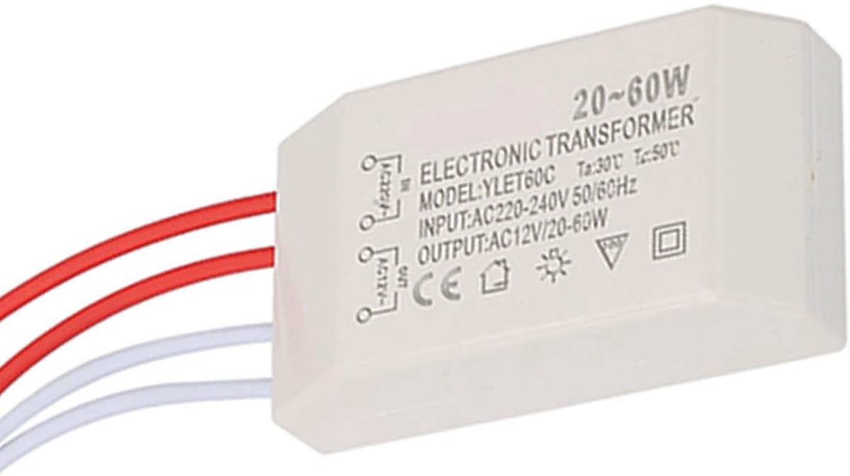 Elektronischer Transformator 220V zu AC 12V Elektronischer Transformator 20-60W Spannungswandler Ersatz Smart Power Driver Passend für Halogen G4 Lampenbecher/Lampenperlen Zubehör