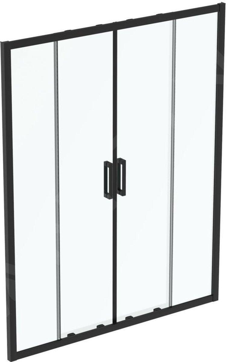 Schuif douchedeur, 4-delig, 1600 mm, zwart/helder glas