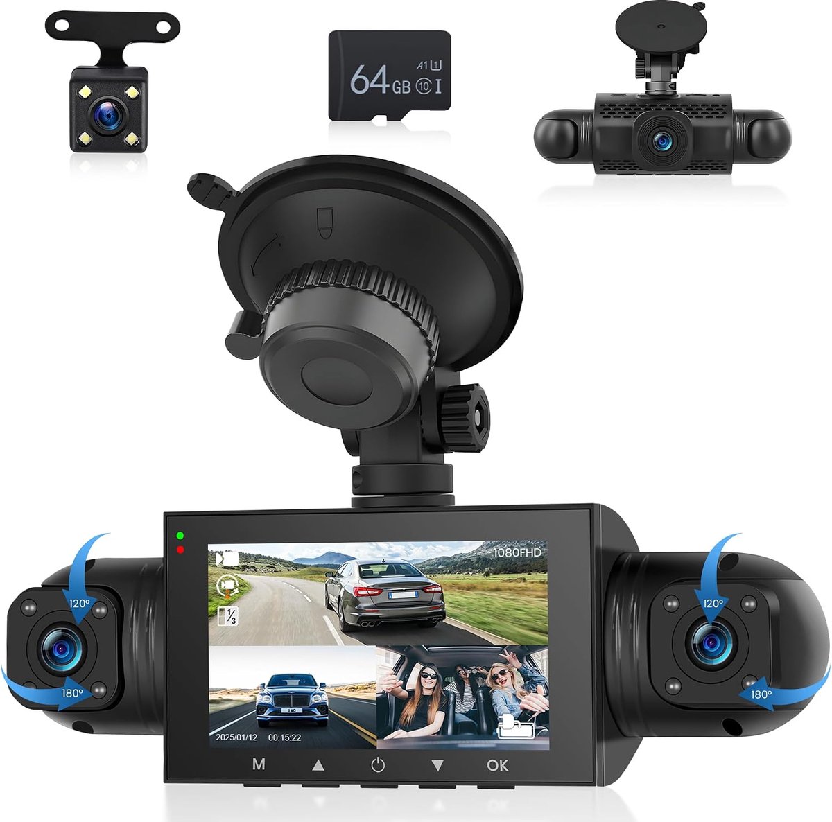 4-kanaals dashcam auto 360°, 4 camera's FHD 1080P voor en achter links rechts