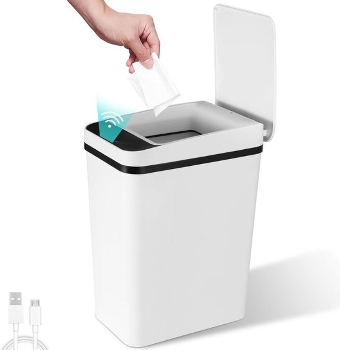 12 L Garbage Bin with Sensor Automatic Dustbin with Lid Non-Contact Trash Bin for Kitchen Bathroom No Noise Moisture-proof - LIFEJXWEN