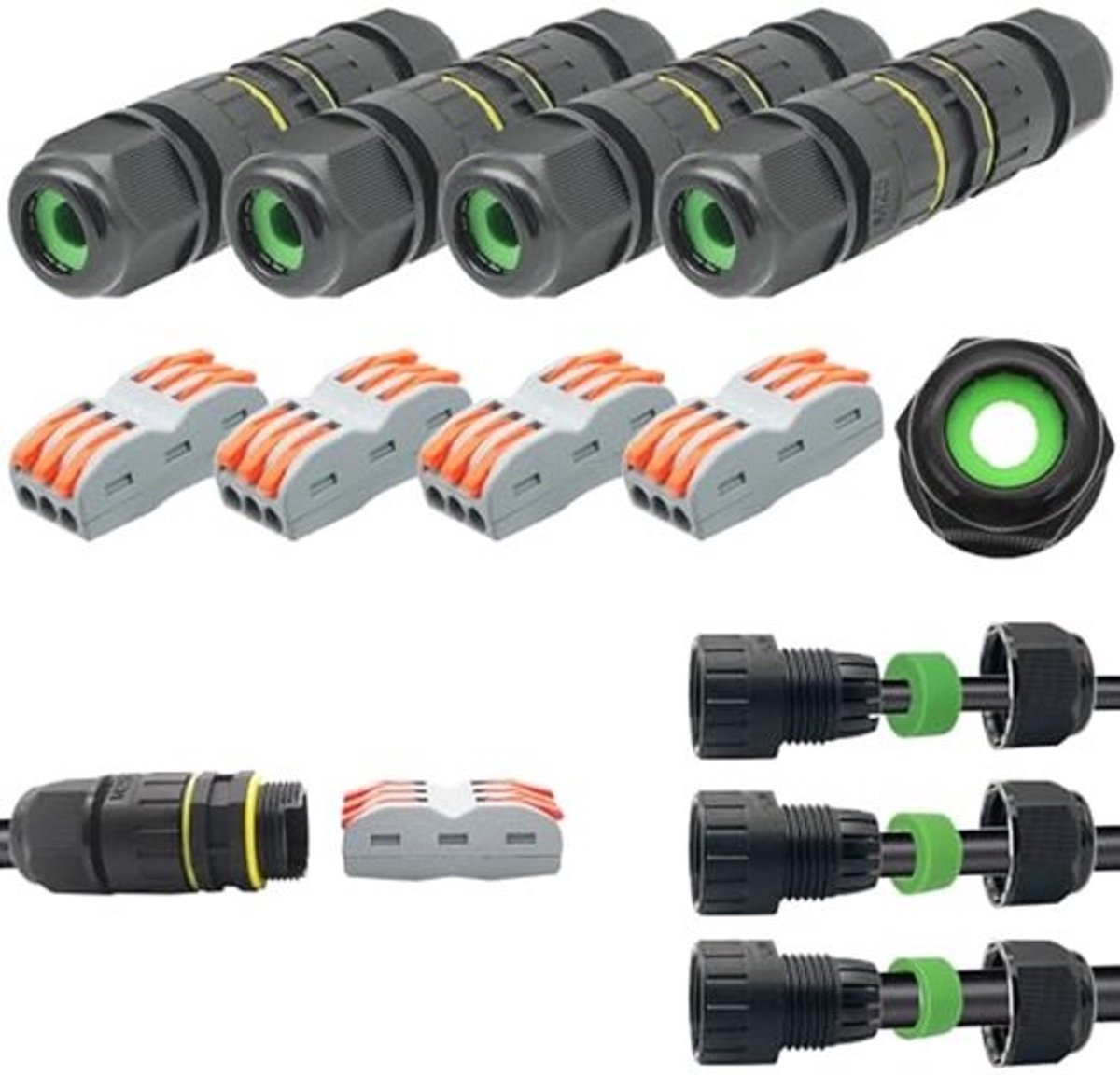 Waterdichte aansluitkabel voor buiten | IP68 buitenhulskoppeling | 4 stuks | 5-14 mm