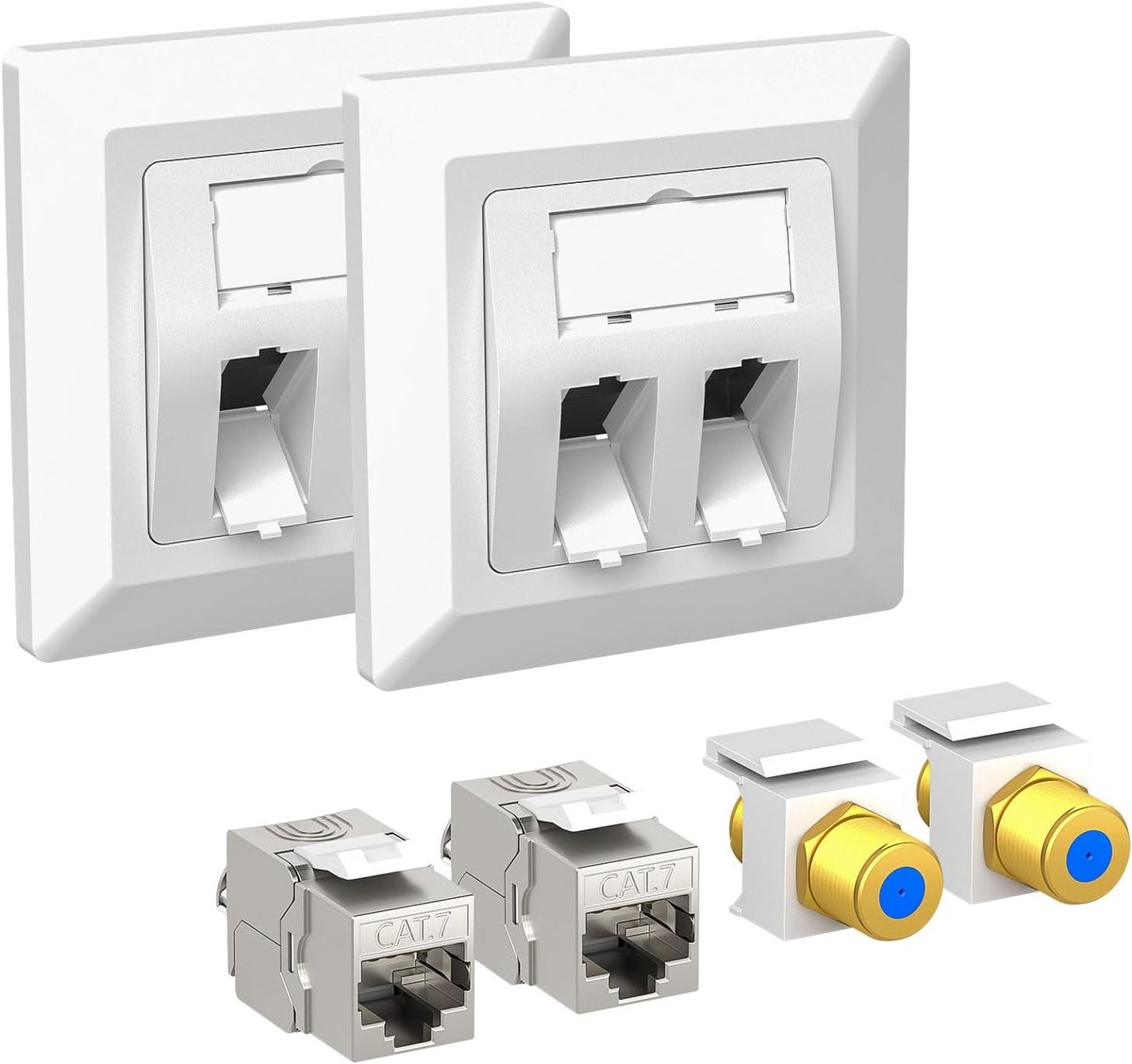Iwillink 2x2-poorts CAT 7 netwerkdoos inbouw met F-connector - wit