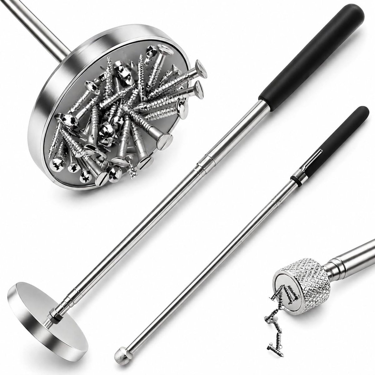 2 stuks telescopische magneetlifter, 66 cm flexibele magneetstaaf + 100 cm staafmagneet, uittrekbare magneetstift voor auto, werkplaats, schroeven, moeren, spijkers, boule, 10 lb/35 lb draagkracht