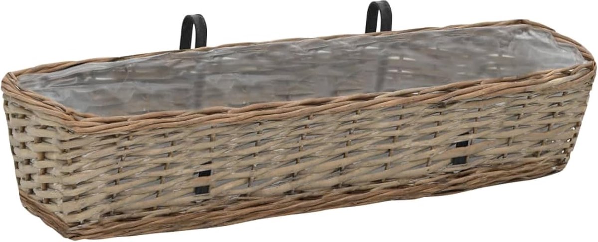 Balkonbloembak 2 stuks wilgentenen met PE-voering 80 cm, bloempotten plantenbakken bloembakken voor balkon reling 287642