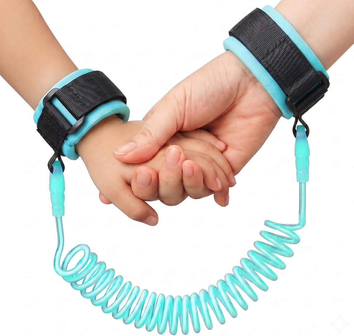 Anti-verlies, polsband, 1,5 m, elastische veiligheidslijn voor kinderen en peuters, babylijn met 360° rotatie, veiligheidspolsband voor reizen en winkelen, groen
