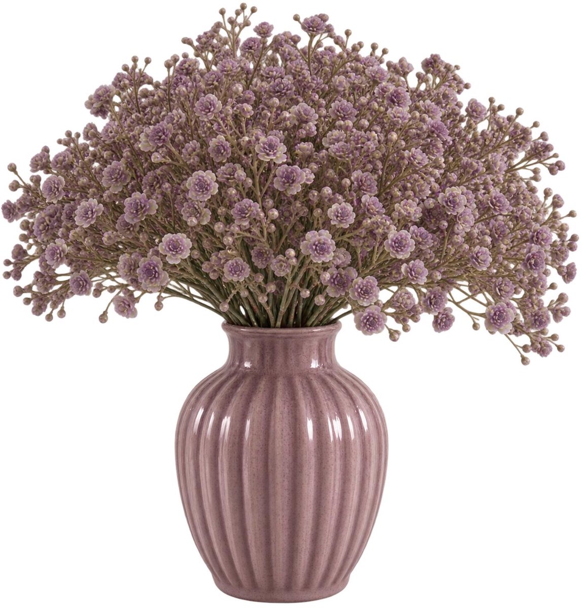Bellatio Design Kunstbloemen boeket Gipskruid - 5x - 30 cm - paars - kunst zijdebloemen - Gypsophila