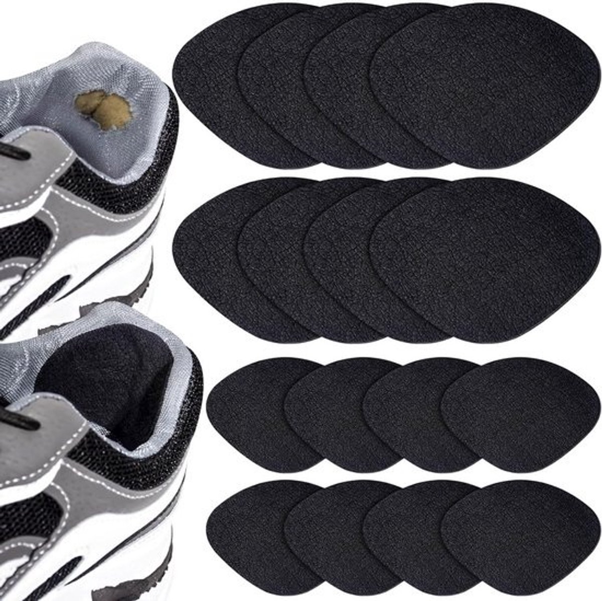 16x Zelfklevende Schoenpatches voor Reparatie van Gaten in Gymschoenen en Leren Schoenen (Zwart)