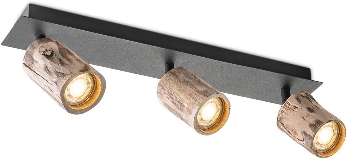 Sweet Home Vintage spotlight | Natuur | Metaal en hout | 45.5 x 10 x 14.5cm | Voor 3 GU10 LED-lampen | Voor woon- en slaapkamer | zonder lampen