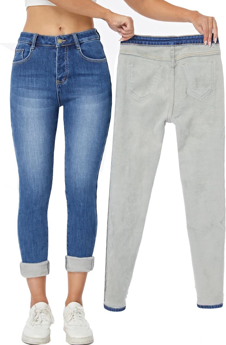 Fleece gevoerde thermische winter jeans dunne jeans broek jeggings warme stretch jeans