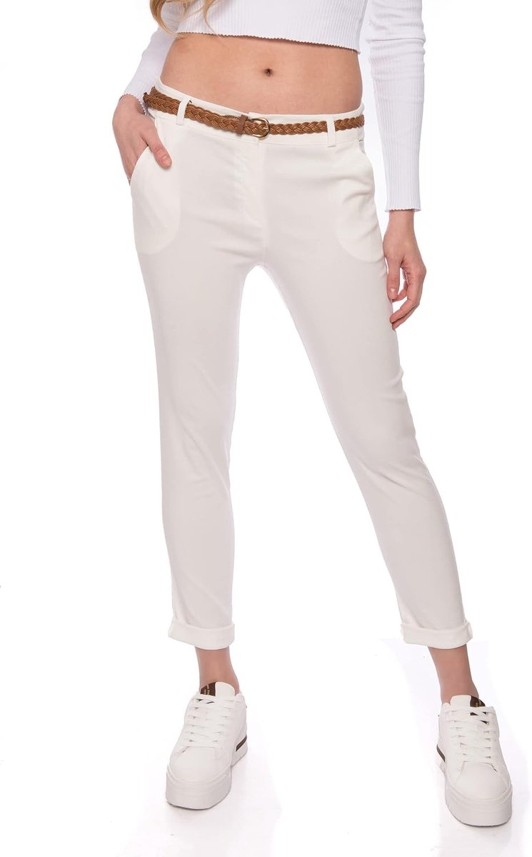 Chino damesbroek stretch met riem stoffen broek dames elegant lang