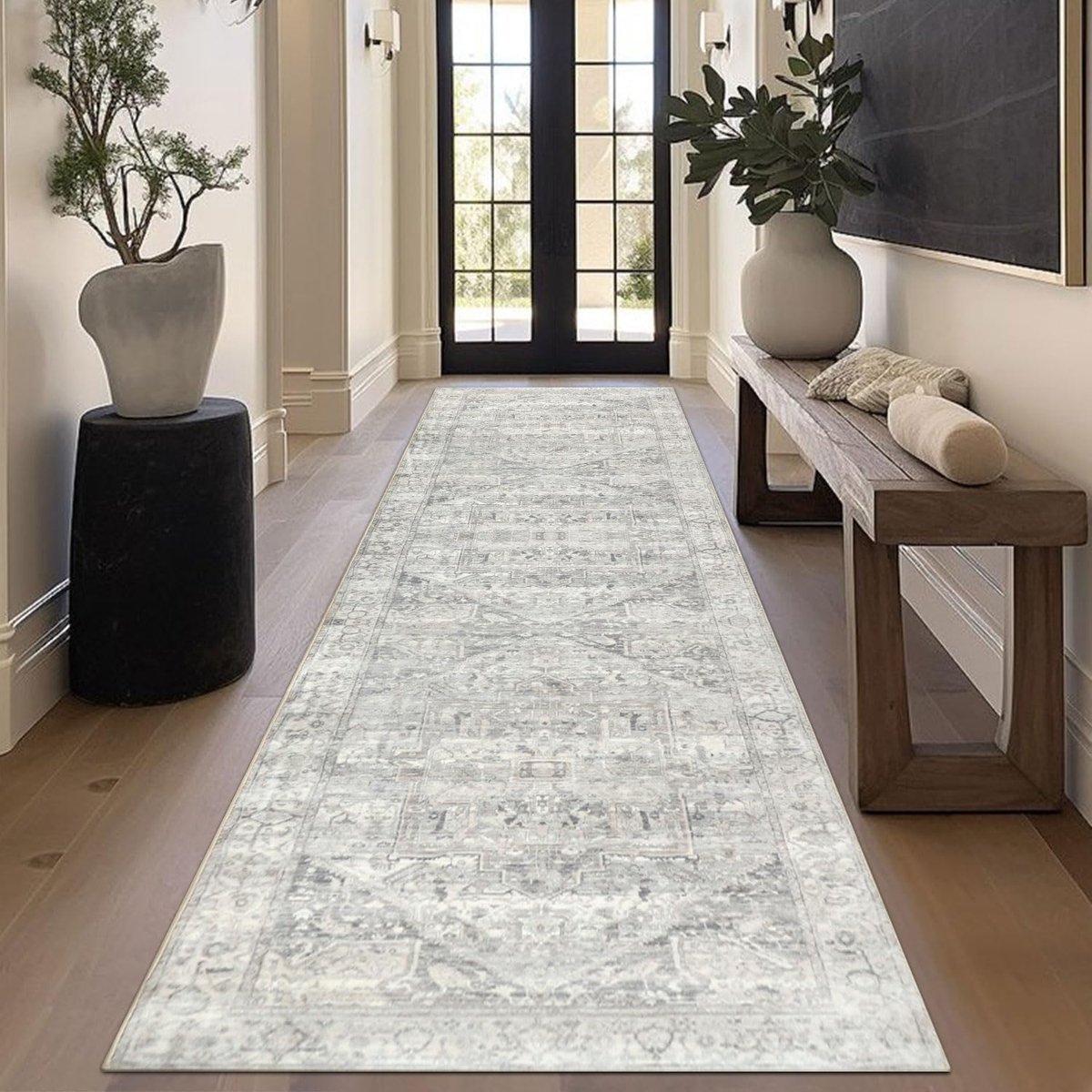 Loper Tapijt Gang 80x300cm Grijs Beige Bende Kortpolig Tapijtlopers Antislip Vloerkleed voor Hal Entree Wasserij Naast Slaapkamer Keuken
