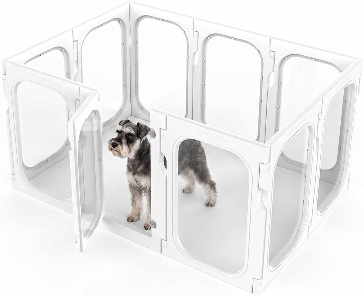 hondenren, 65 cm transparante huisdierenren voor binnen- en buitengebruik, draagbare zwaar belastbare puppyomheining voor kleine tot middelgrote honden - 10 panelen