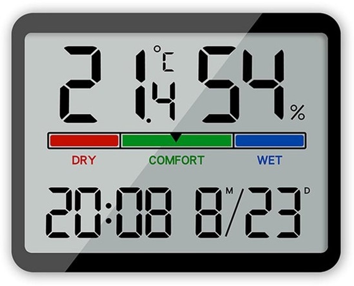 Digitale Hygrometer en Binnenthermometer met LCD-Display en Klok