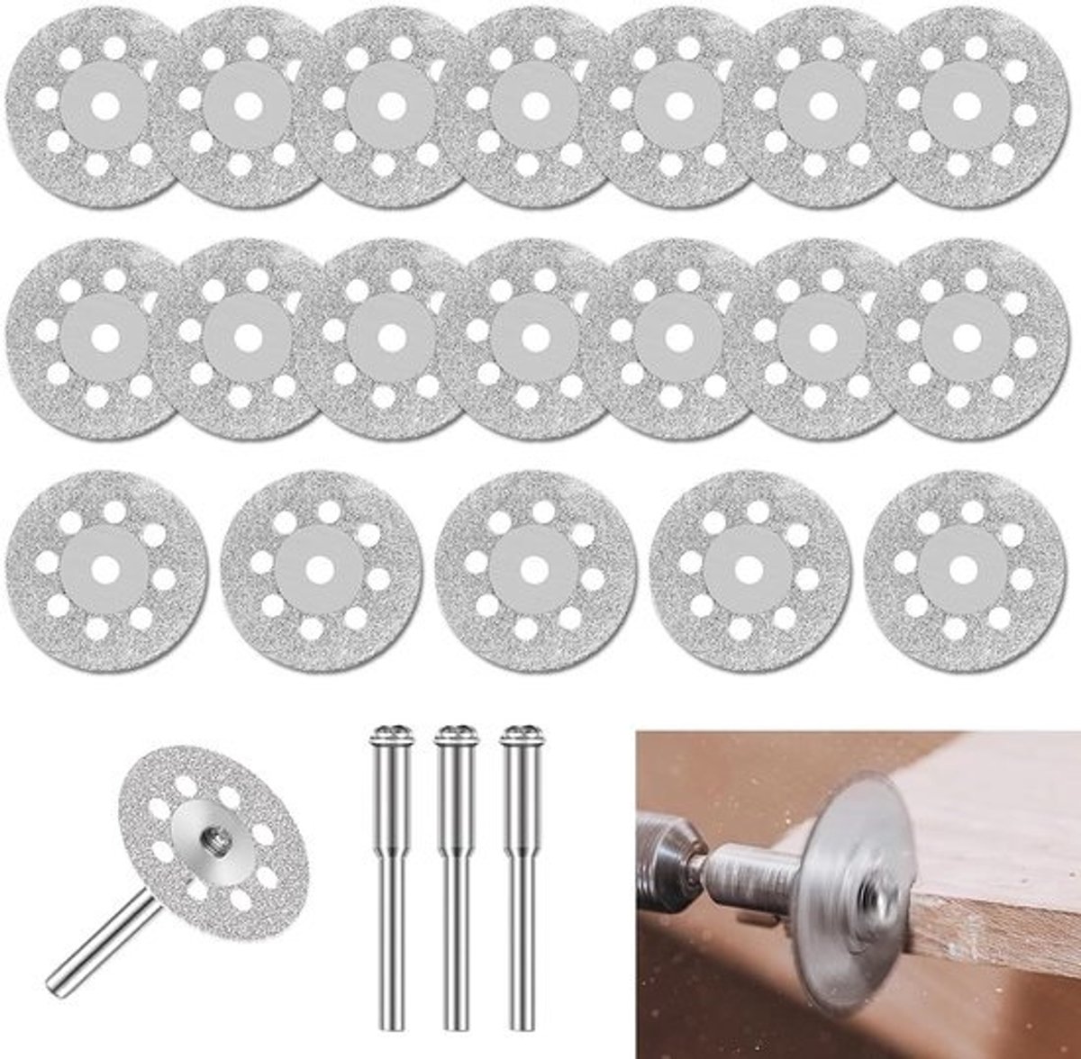 20x Diamant Doorslijpschijven Mini 22mm Inclusief 4x 3mm Assen voor Steen, Glas en Tegels