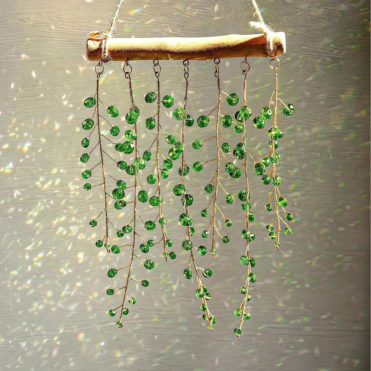 Zonvanger Kristal, Hangende Sunshine Zonvanger Met Houten Kralen, Prisma Regenboog Kristal Voor Raam Tuin Thuis, 44 CM