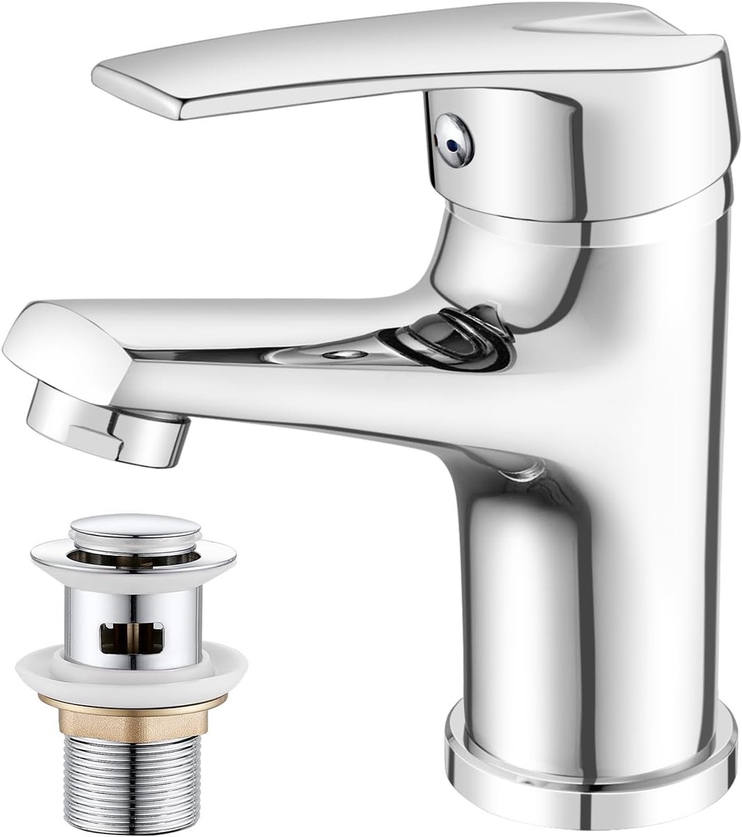 Kraan voor badkamer, Badkamer Accessoires, Eengreepsmengkraan voor wastafel, Badkamer met koud/warm water, Chroom Mengkraan voor wastafel, Messing G3/8