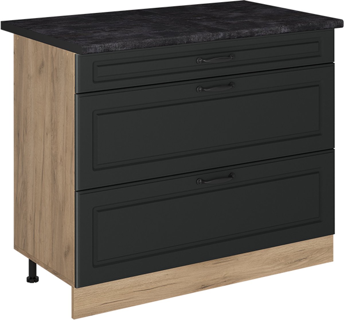 Vicco Keukenonderkast R-Line, Antraciet landelijk/Goudkleurig Eiken, 100 cm antraciet werkblad