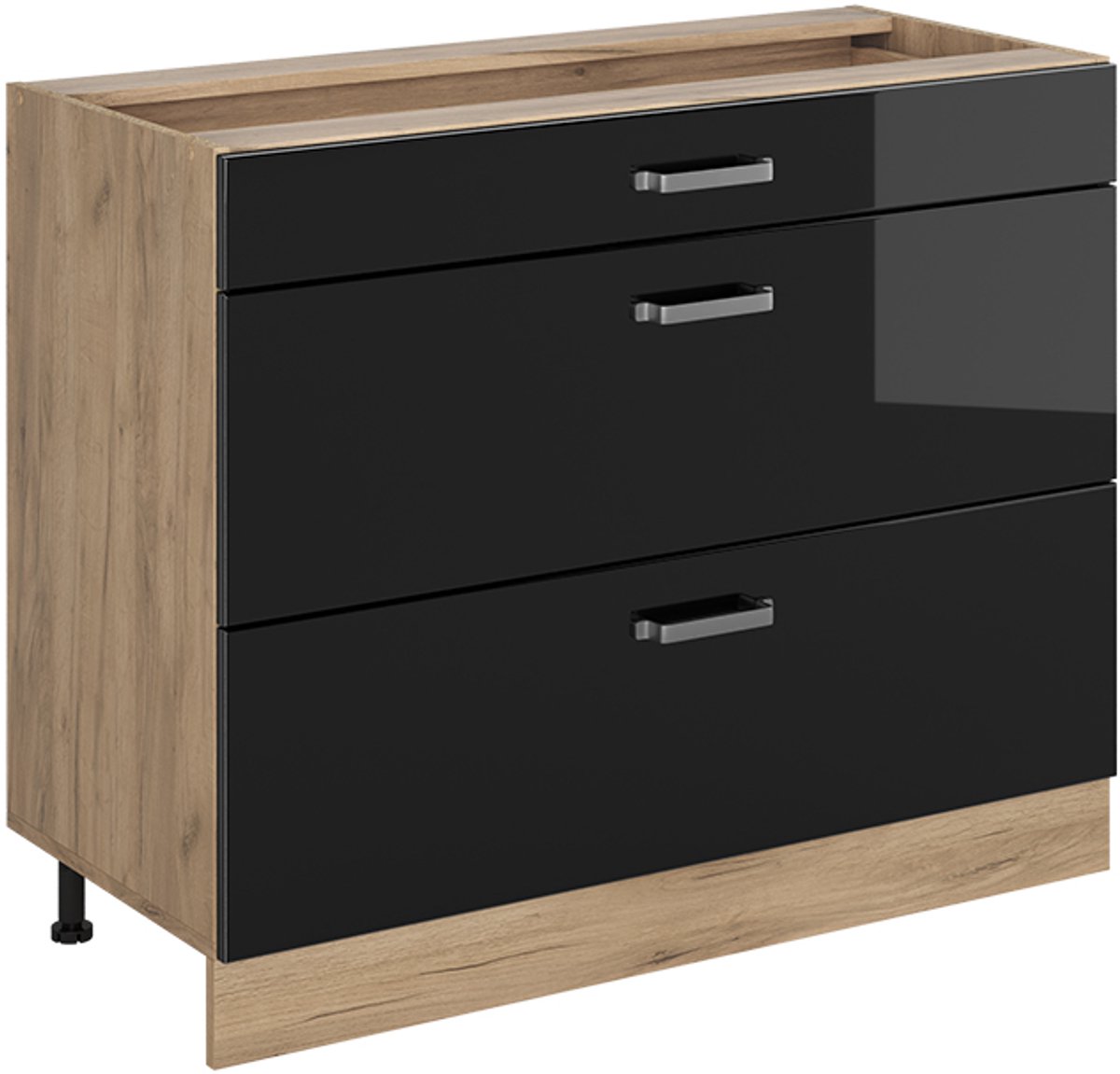 Vicco Keukenonderkast R-Line, Zwart hoogglans/Goudkleurig Eiken, 100 cm zonder werkblad