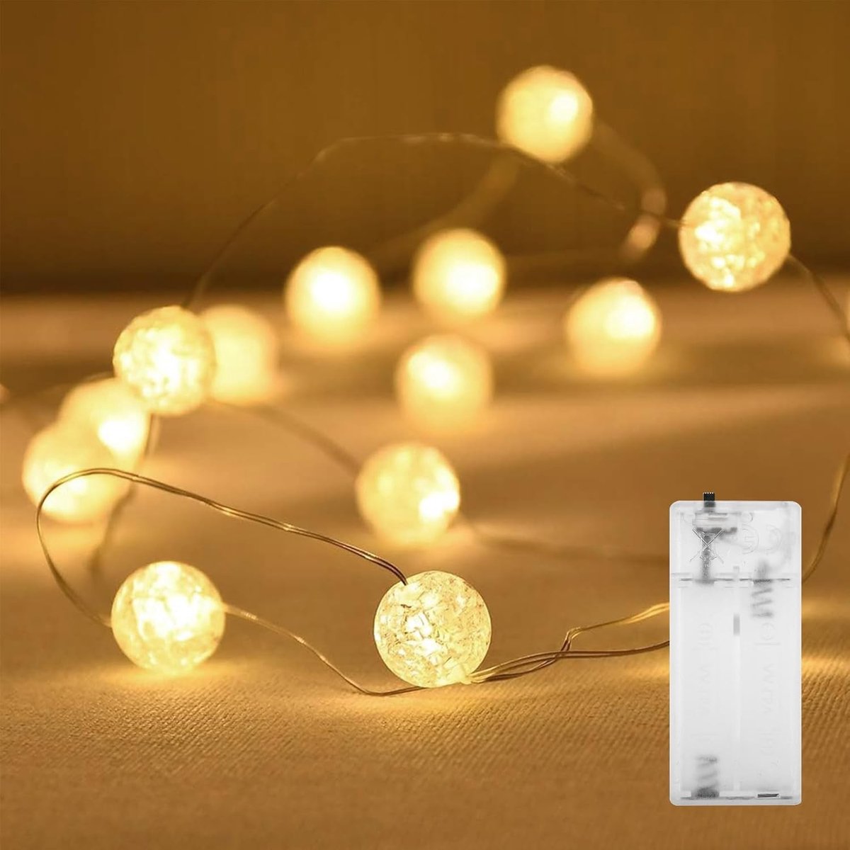LED Crackle Ball Fairy Lights - 1 Meter met 10 LEDs - Draadloze Sfeerverlichting voor Feesten, Kerst en Bruiloften in Warm Wit