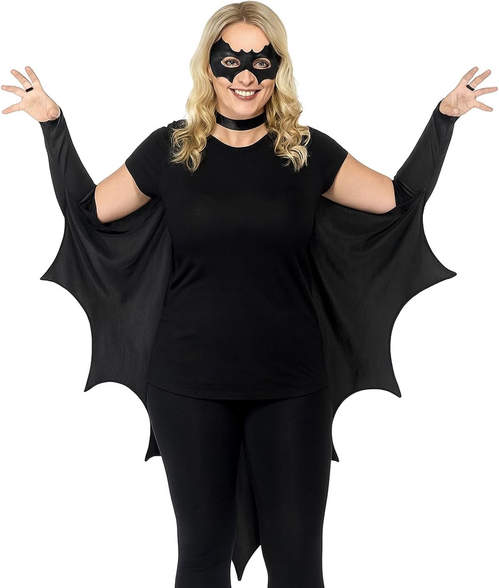 Vampier-vleermuisvleugels met vleermuismasker, zwarte cape voor volwassenen, vampierkostuum, Halloween, dames en heren, voor carnaval, cosplay