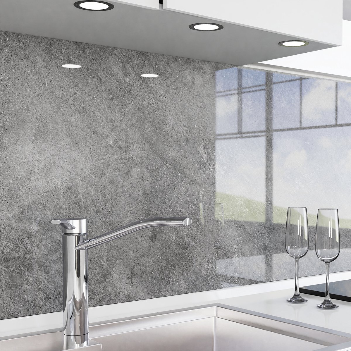 Keuken achterwand zelfklevend – Glaslook – Spatscherm keuken – Verstevigde PET folie – Spatwand fornuis – Muurbeschermer – 0,80 mm - Grijze Steen - Materiaalmonster A5