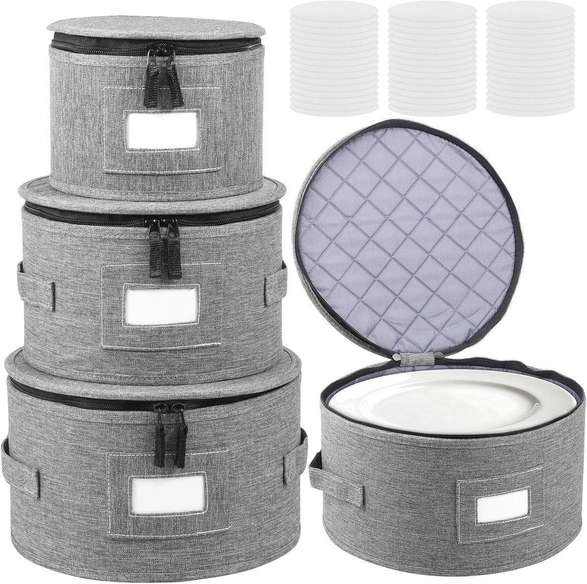 4 stuks vilten borden, opbergcontainers met deksel voor borden en servies Carvan