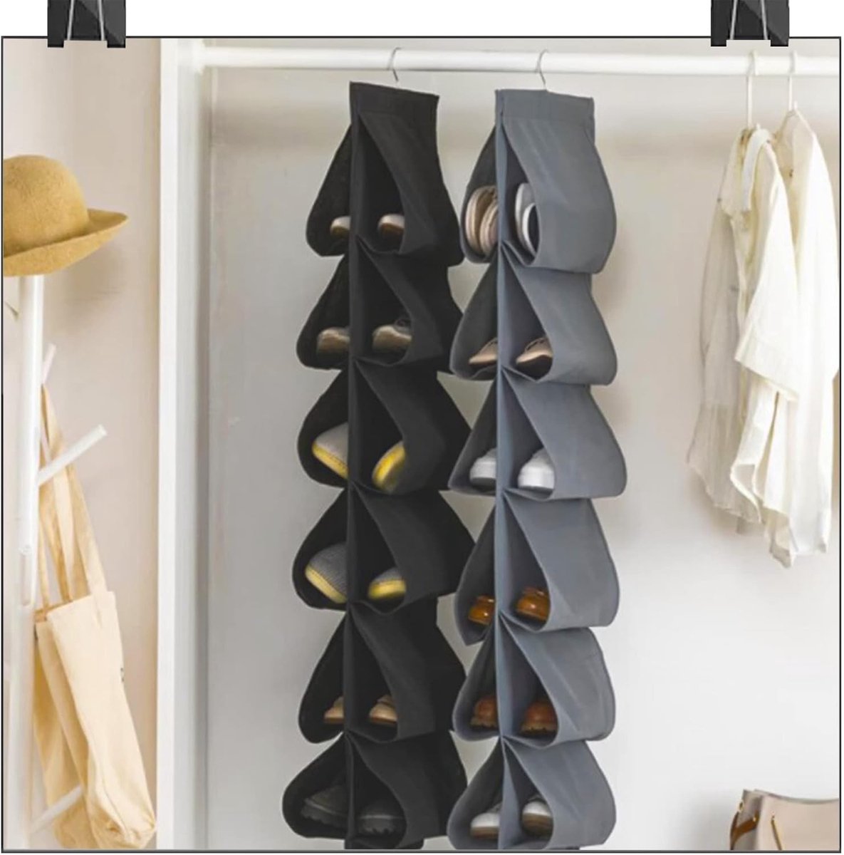 Hangende schoenenorganizer - Zwart - 117 x 32 cm - Niet-geweven Stof - Voor Opbergen van Schoenen en Accessoires