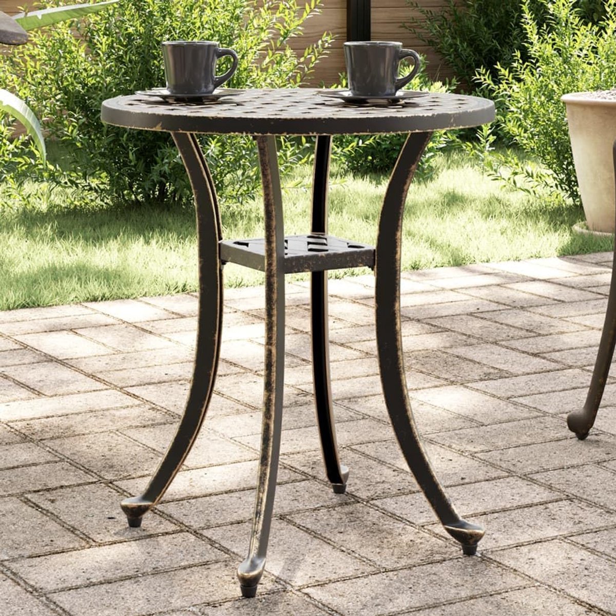 Gietaluminium bronskleurig 48x53 cm ronde tafel patio balkon tuinmeubel corrosiebestendig modern design
