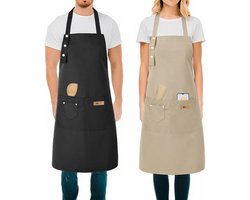 Set van 2 Waterdichte Keuken Schorten voor Koken en Bakken, Met Pocket en Verstelbare Halsband, Ideaal voor Tuin en Barbecue, Zwart en Khaki