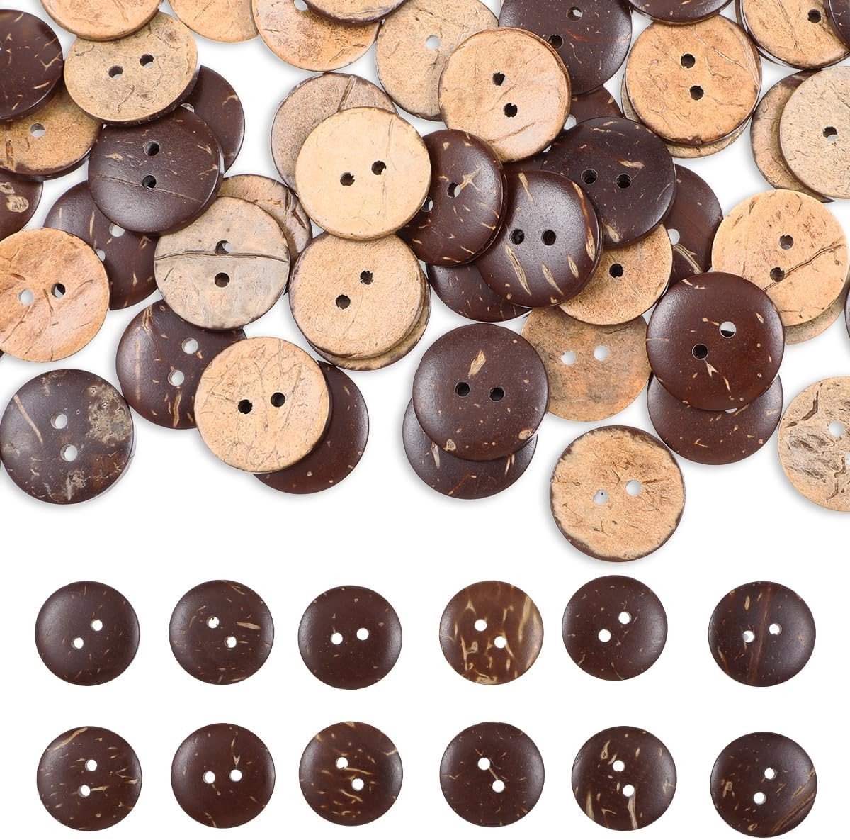 Natuurlijke Houten Knopen 20 mm - 100 Stuks Bruine Kokosknopen voor Vintage Kleding en Handwerk, Ronde Vorm en Duurzaam Materiaal