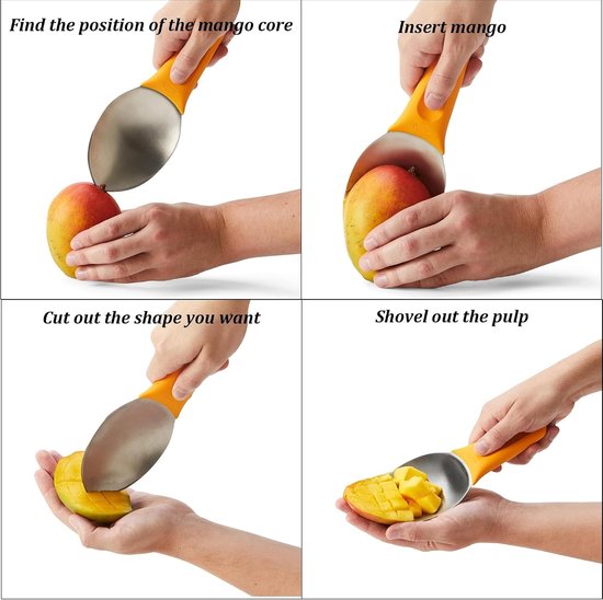 Mango Snijder Set van 2 Stuks, RVS, Antislip Handvat, 3-in-1 Fruit Snijder voor Perfecte Mango's en Andere Vruchten — afbeelding 3