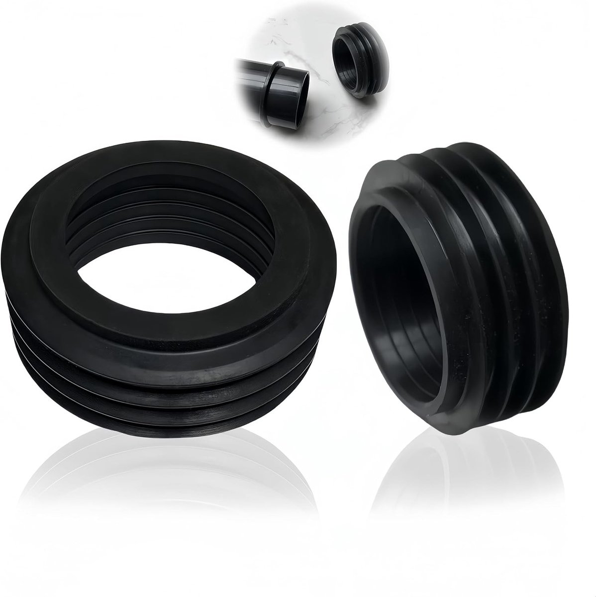 Verbinding voor afvoerbuis met rubberen manchet voor inbouwreservoir, Ø 36-45 mm, Ø 60 mm, hoogte 26 mm, geschikt voor toiletafvoer, drainagesystemen en sanitaire installaties