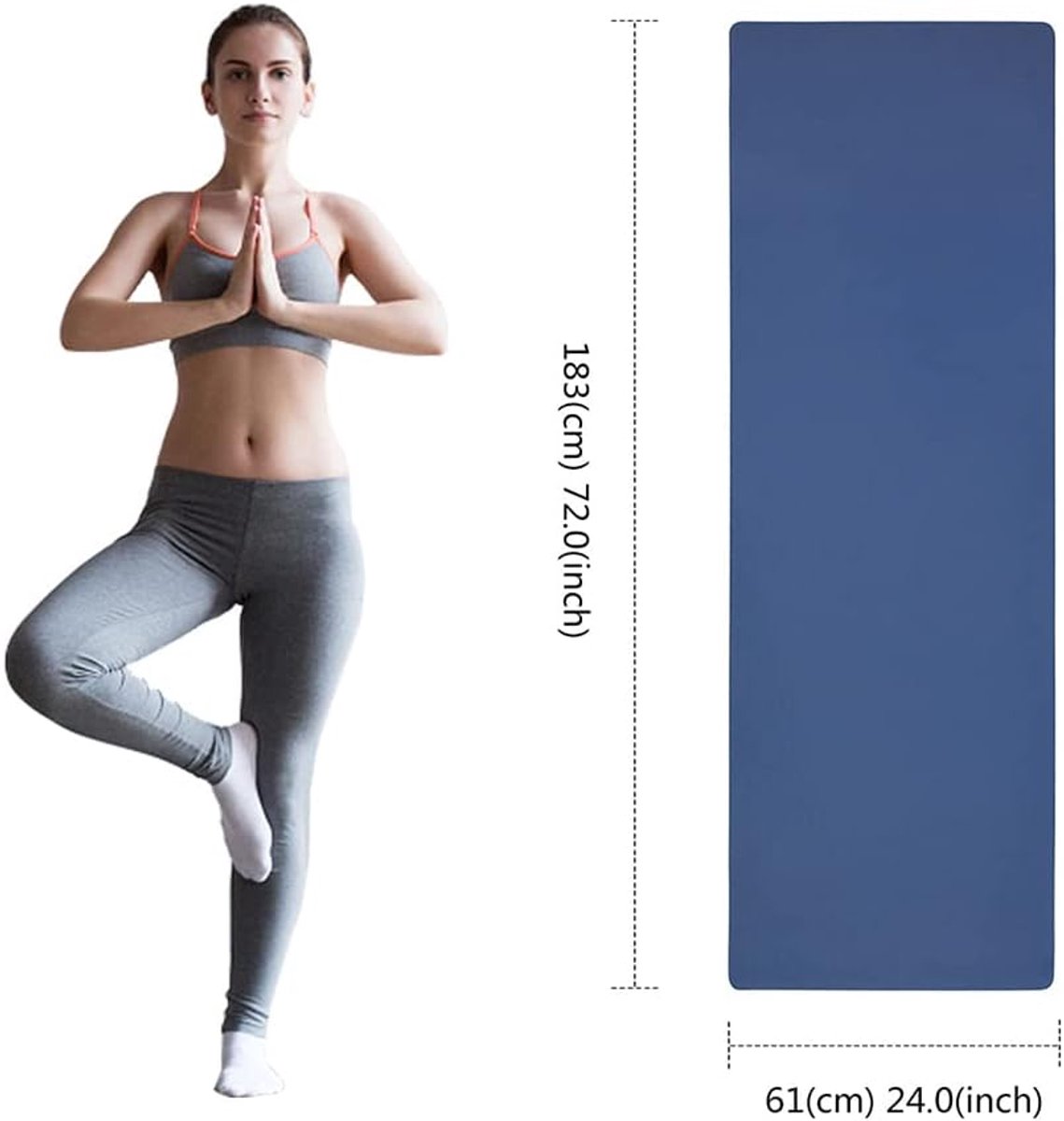 Oak & Tea Yogamat, dikke antislip yogamat voor mannen/vrouwen, oefenmat voor thuisgym met draagriem, meditatie, pilates, 183 x 61 x 0,6 cm, donkerblauw