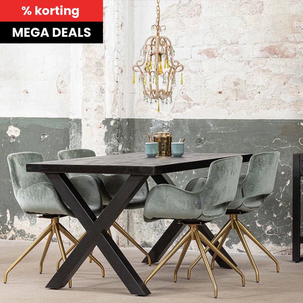 Mangohouten Eettafel Columbus Black Rechthoek 300x120 cm Mahom Industrieel - Dinertafel van Mangohout & Metaal - Industriële Eettafel