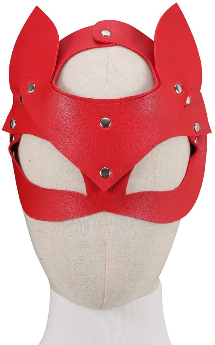Halfgelaatsmasker dames 22 x 19 cm - leer - kat - perfect voor Halloween - ShopVlot