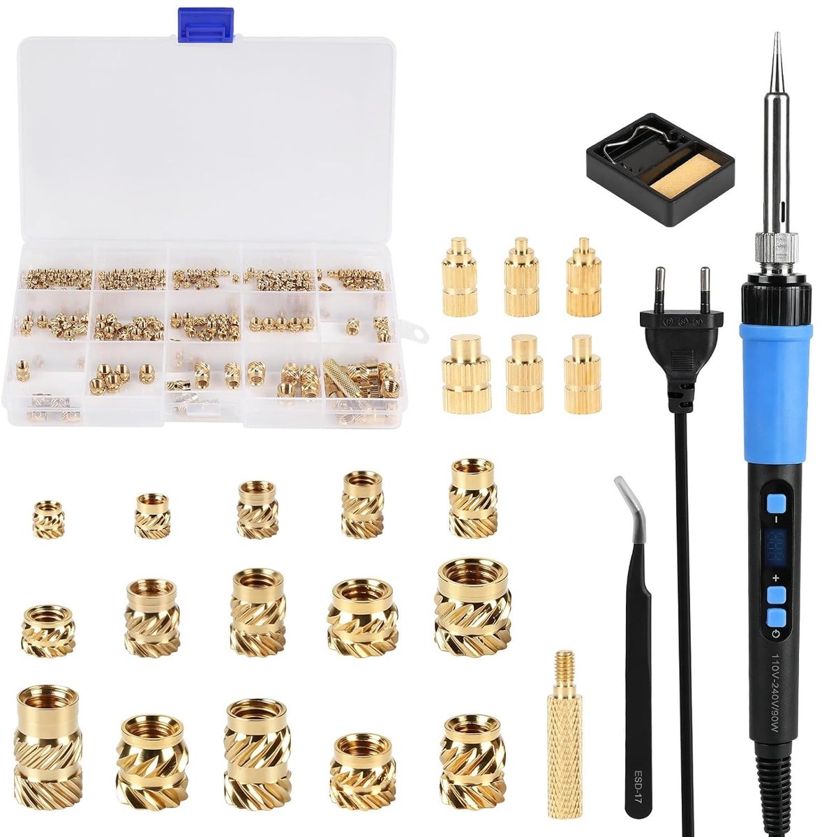 259 Draadinvoegen met soldeertin en LED temperatuurregeling, inclusief 250 messing soldeertips M2 tot M6 en 6 stuks smeltmiddel
