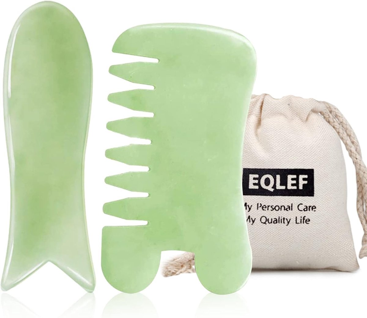 Natuurlijke Jade Guasha Tool Set - Handgemaakt Visvormig Board en Kam voor SPA Trigger Point Massage op Gezicht, Armen en Voeten